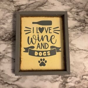 Rustic Framed Wall Art “I Love Wine and Dogs” decor Gift for Dog Lover vintage